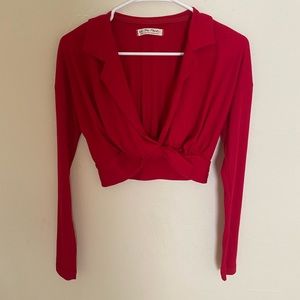 free people twist front red long sleeve crop top